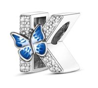 Jokmeo Charm colgante letra K en plata esterlina 925 para mujer, con motivo de mariposa, compatible con pulseras y collares europeos, joyería femenina moderna.
