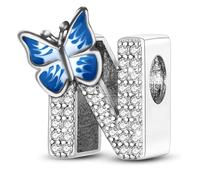 Jokmeo Charm colgante letra N en plata esterlina 925 para mujer, con motivo de mariposa, compatible con pulseras y collares europeos, joyería femenina moderna.
