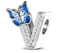 Jokmeo Charm colgante letra V en plata esterlina 925 para mujer, con motivo de mariposa, compatible con pulseras y collares europeos, joyería femenina moderna.