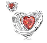 Jokmeo Colgante de corazón de plata 925 con piedra de nacimiento de julio para mujeres, compatible con pulseras y collares de estilo Pandora y europeo, adecuado para mujeres y niñas.