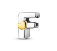 Jokmeo Colgante de inicial F de plata 925 para mujeres con patrón de corazón dorado, compatible con pulseras y collares de estilo Pandora y europeo. Adecuado para mujeres y niñas.