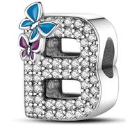 Jokmeo S925 Sterling Silber Brief Charms Alphabet A-Z Buchstaben Bead Fits Pandora Armbänder Halskette Anhänger Inlaid Schmetterling Bead für Frauen Mädchen Geburtstag Zeremonie DIY Schmuck Geschenk