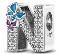 Jokmeo S925 Sterling Silber Brief Charms Alphabet A-Z Buchstaben Bead Fits Pandora Armbänder Halskette Anhänger Inlaid Schmetterling Bead für Frauen Mädchen Geburtstag Zeremonie DIY Schmuck Geschenk