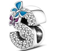 Jokmeo S925 Sterling Silber Brief Charms Alphabet A-Z Buchstaben Bead Fits Pandora Armbänder Halskette Anhänger Inlaid Schmetterling Bead für Frauen Mädchen Geburtstag Zeremonie DIY Schmuck Geschenk