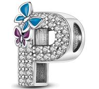 Jokmeo S925 Sterling Silber Brief Charms Alphabet A-Z Buchstaben Bead Fits Pandora Armbänder Halskette Anhänger Inlaid Schmetterling Bead für Frauen Mädchen Geburtstag Zeremonie DIY Schmuck Geschenk