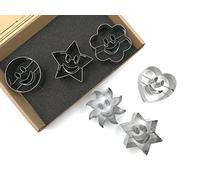 JOKUMO Juego de Sonrisas de Cortadores de Galleta - 6 Piezas de Acero Inoxidable de Alto grado 430 - Círculo, Sol, Flor, Hexágono, Estrella y Corazón