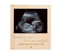 Joli Coon anuncio de embarazo con marco de madera para la foto de ecografía y reverso magnético - Nuestro corazón late con emócion - Marco de foto de ecografía en estilo Polaroid