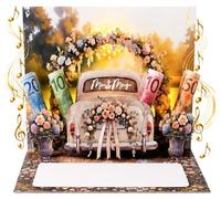 Joli Coon Tarjeta de boda electrónica con música y luz Wedding Car - Tarjeta de boda emergente 3D con sobre y sello adhesivo - 20 x 15 cm