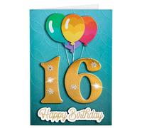 Joli Coon Tarjeta de cumpleaños 16 premium SIGNATURE 3D - Tarjeta 3D para el 16 cumpleaños con sobre de papel premium y pegatina de sello