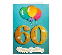 Joli Coon Tarjeta de cumpleaños 60 premium SIGNATURE 3D - Tarjeta 3D para el 60 cumpleaños con sobre de papel premium y pegatina de sello