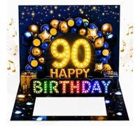 Joli Coon Tarjeta de cumpleaños 90 para hombre, música y luz, pop-up 3D