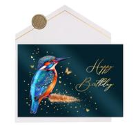 Joli Coon Tarjeta de cumpleaños premium STARDUST Martín pescador- Tarjeta de cumpleaños con sobre de papel premium y sello de cera auténtico