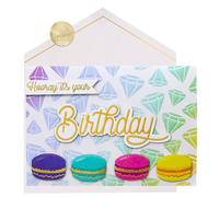 Joli Coon Tarjeta de cumpleaños SIGNATURE Hooray it’s your Birthday - Elegante tarjeta de cumpleaños 3D con diseño de diamante y macarons - Sobre de papel premium y pegatina de sello - 17 × 11,5 cm