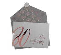 JoliCoon Tarjeta 80 cumpleaños - Happy Birthday 80 - Tarjeta felicitacion 80 cumpleaños con sobre y un sello de cera