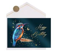 JoliCoon Tarjeta de cumpleaños premium STARDUST Martín pescador- Tarjeta de cumpleaños con sobre de papel premium y sello de cera auténtico