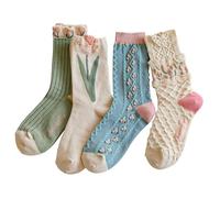Jolies Chaussettes À Motif Pour Femmes Adolescentes Filles Fleurs À Volants Chaussettes Fantaisie En Coton Medias altas hasta el muslo de invierno, rosa, Altoa única