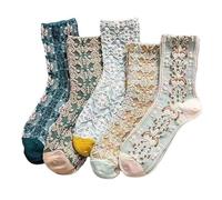Jolies Chaussettes À Motif Pour Femmes Adolescentes Filles Fleurs À Volants Chaussettes Fantaisie En Coton para el hogar, interior, exterior, caminar, fiesta, regalos de Navidad, azul, Altoa única