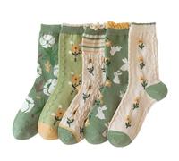 Jolies Chaussettes À Motif Pour Femmes Adolescentes Filles Fleurs À Volants Chaussettes Fantaisie En Coton Medias de nailon para mujer, verde, Altoa única