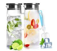 JOLIGAEA 2PCS Jarra de Cristal 1,5 Litros, Jarra de Agua Cristal con Tapa, Botella de Agua Hecha de Vidrio de Borosilicato, Jarras de Vidrio para Bebidas Frías y Calientes, Café, Jugo, con Cepillo