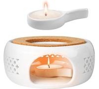 JOLIGAEA Calentador de Tetera Porcelana, Calientaplatos para Tetera Multifunción, Calentador de Leche con Estera de Estufa y Candelero, Diseño Tallado Hueco, para Mantener el Té y el Café Calientes