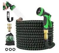 JOLIGAEA Mangueras de Jardín, 15M/50ft Manguera Extensible con Pistola de Riego de 10 Posiciones, manguera Agua Jardin con 1/2'' y 3/4'' Adaptador para Jardín/Césped/Ventana/Piso/Coche/Mascota