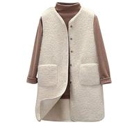 Joligiao Chaleco Mujer Invierno Chaleco largo de Forro Polar Suave Chaqueta sin Mangas con Bolsillos Botones Abrigo sin Mangas Color Sólido Cárdigan Otoño Chalecos acolchado Jacket con Cuello En V