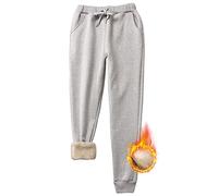 Joligiao Invierno Pantalones Chándal Mujer Pantalones Deportivos con Forro Polar Grueso Jogger Pantalones con Bolsillos Pantalones Jogging de Lana Pantalones Térmico Elástica(Gris Claro,L)