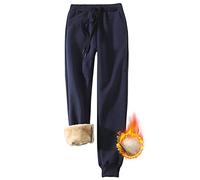 Joligiao Invierno Pantalones Chándal Mujer Pantalones Deportivos con Forro Polar Grueso Jogger Pantalones con Bolsillos Pantalones Jogging de Lana Pantalones Térmico Elástica(A-Azul,L)
