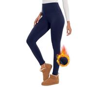 Joligiao Leggins Termicos Mujer Invierno Pantalones con Forro Polar Cintura Alta Leggings Cálidos Elástico Mallas Leggings Mujer Calientes Elásticos Yoga Correr Fitness Azul Marino XXL