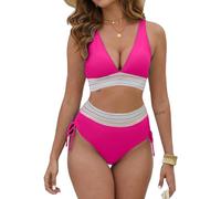 Joligiao Mujer Bikinis Reductor Push Up Traje de Baño de Dos Piezas Bikinis Braga Alta Bañadores Control de Vientre Bikini Reductors Barriga Deportivo de Cintura Alta Tallas Grandes(Rosa Vivo,S)