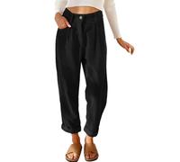Joligiao Pantalones Mujer Casuales Pantalon Pana Mujer Largas Pantalon Pierna Ancha Cintura Alta Elástico Pantalones de Pana Sólido Cómodo Largos Causal Pantalón Otoño Invierno Vintage con Bolsillos