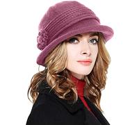 Joligiao Sombreros Mujer Invierno Gorro para Mujer Vintage Lana Round Floral Sombreros de Cubo Beanie Gorro Francés Vendedor de Periódicos Grueso Elegante Invierno Sombrero,Rosa Caliente,One Size