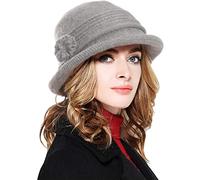 Joligiao Sombreros Mujer Invierno Gorro para Mujer Vintage Lana Round Floral Sombreros de Cubo Beanie Gorro Francés Vendedor de Periódicos Grueso Elegante Invierno Sombrero,Gris,One Size