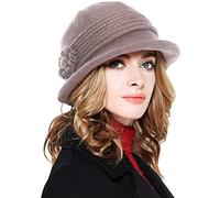 Joligiao Sombreros Mujer Invierno Gorro para Mujer Vintage Lana Round Floral Sombreros de Cubo Beanie Gorro Francés Vendedor de Periódicos Grueso Elegante Invierno Sombrero,Caqui,One Size