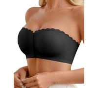 Joligiao Sujetador sin Tirantes Mujer Tallas Grandes Sujetadores sin Aros sin Relleno Bandeau con Cierre Delantero Invisible Strapless Bra Comodos Transpirables Bralette Crop Tops (Negro,XL)