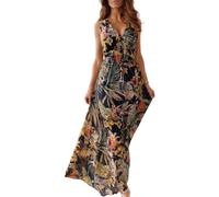 Joligiao Vestido Casual Largo para Mujer - Boho Floral Sin Mangas con Cuello en V y Espalda Descubierta - Bohemio Sexy de Fiesta y Playa para Verano