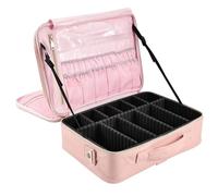 Joligrace Bolsa Maquillaje de Viaje Neceser Maquillaje PU Cosméticos Maletín Manicura Joyero y Uñas Organizador Grande Makeup Estuche Maletín Vacio con Bandolera y 2 Capas Profesional,Rosa