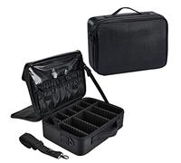 Joligrace Extra Large Oxford Fabric Professional Makeup Bag with Removable Back Strap Cosmetic Case Beauty Box Hairdressing Tools Organiser Storage Box with Mirror, Doubletiers Black, M