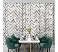 JOLIHOME Grano Marrón Aspecto Geométrico Papel Pintado Blanco Mate Autoadhesivo Papel de Contacto Rayas en Espiga Vinilo Extraíble Pegatinas de Pared para Dormitorio Oficina Decoración 44.5x500cm
