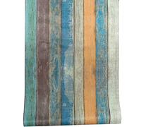 JOLIHOME Papel Pintado Efecto Tablón de Madera Azul Verde y Marrón Vinilo Vintage Autoadhesivo Pelar y Pegar Papel de Contacto Rollo de Vinilo Adhesivo para Dormitorio Impermeable 44,5x500cm