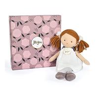 Jolijou - Les doucetes - Muñecas de Trapo - Nina - Blanco - JJ6011 | Vestido elegante, medias y zapatillas - Cabello castaño - Muñeca elegante y linda - con caja de regalo - Idea de regalo para