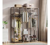 JoliJour Armario Abierto Vestidor Estable Armarios de Almacenamiento de Ropa y Zapatos Madera Vestidor Mueble Metal Perchero Industrial Perchero Estanteía Colgante para dormitorio 40x150x182CM