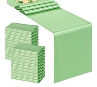 JoliJour Camino de Mesa Saten,Paquete de 20 Caminos de Mesa de Satén Liso de 30*275CM,Rectángulo y Decoraciones de Mesa Redonda para Bodas,Decoraciones para Fiestas de Cumpleaño,Banquete,Verde
