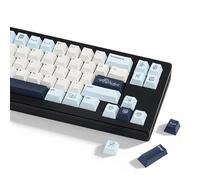 JOLINTAL Lindas teclas PBT, 130 teclas, estilo minimalista, teclas de anime azul y blanco, tapas de teclas de sublimación de perfil de cereza, para interruptores Cherry MX, teclado mecánico para