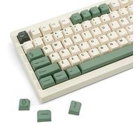 JOLINTAL Teclas PBT verdes de 130 teclas, teclas de perfil MDA, teclas de tinte subpersonalizadas, diseño ANSI inglés, teclas botánicas beige y verdes para teclado mecánico