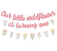 Jollboom - Decoración de fiesta de flores silvestres para niña, guirnalda de pancarta de decoración de primer cumpleaños, nuestra pequeña flor silvestre está girando una guirnalda para flores