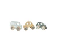 Jollein Coches de Madera - Juego de 3 Coches de Juego - On The Go - Juguete de Madera para bebé, Coche, Taxi y autobús, fomenta la imaginación y Las Habilidades motoras, Juguete de Madera - Amarillo
