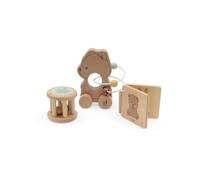 Jollein Juego de Regalo de Juguetes de Madera para bebé con vehículo, sonajero y Libro de Madera, promueve la motricidad Fina y la coordinación de los Ojos de la Mano, Certificado FSC, Oso Brave