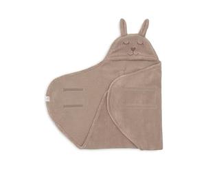 Jollein Manta Envolvente Baby Bunny - Cloudy Rib - Color Milky Coffee - con Capucha y Cierre de Velcro - Forro Polar Acogedor - Apta para arneses de 3 y 5 Puntos - para sillas de Coche y cochecitos