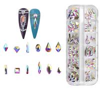 Jollin 120 dijes de cristal con parte trasera plana, piedras preciosas para arte de uñas, 1 caja de cristal AB multiformas